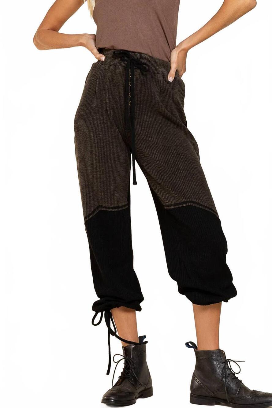 NEW POL thermal jogger pants with tunnel tie in black